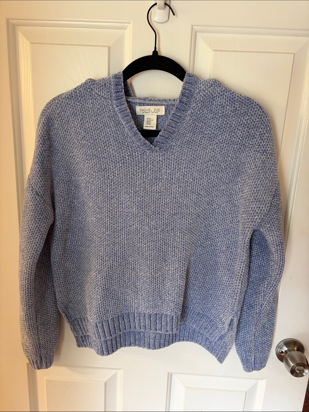 Rachel Zoe Lavender-Blue Chenille V-Neck Hooded Sweater